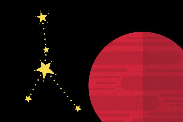 Ilustração da constelação de câncer com o planeta marte