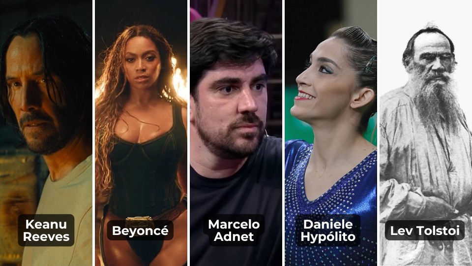 Montagem com fotos de Keanu Reeves no filme 