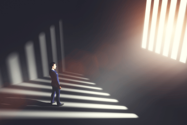 Homem vestindo um terno se sentindo aprisionado 