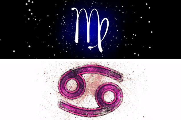 Símbolo dos signos de escorpião - em cima - e de câncer - embaixo- 