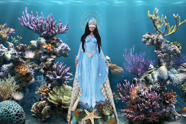 Desenho de Iemanjá no fundo do mar