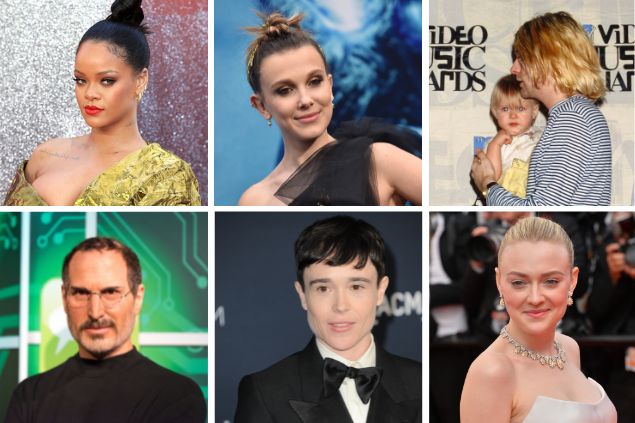 Grid: Rihanna, Millie Bobby Brown, Kurt Cobain, Steve Jobs, Elliot Page e Dakota Fanning.