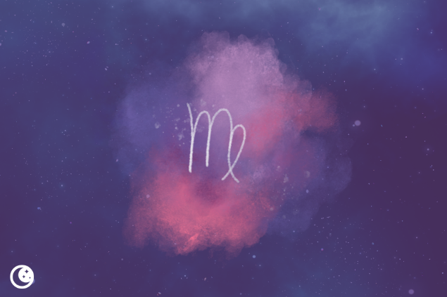 Símbolo do signo de virgem com fundo estrelado 