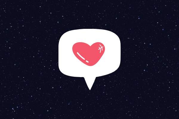 Ilustração de um coração dentro de um balão de fala