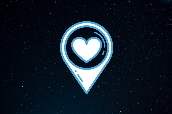 Ilustração de um coração sobre o céu estrelado