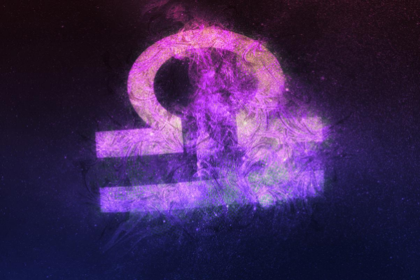 Ilustração do símbolo de Libra sobre o céu estrelado
