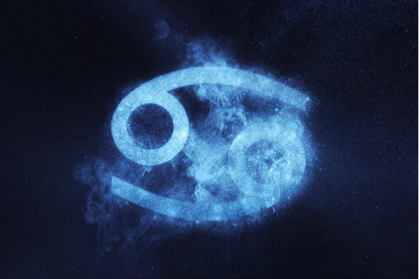 Ilustração do símbolo do signo de Câncer sobre o céu estrelado