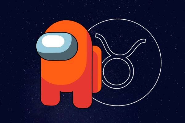 Desenho do boneco de Among Us na cor laranja e com o símbolo do signo de Touro ao lado